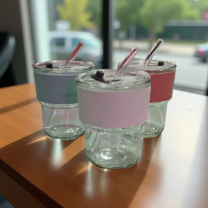 Vaso De Vidrio con Sorbete – Tapa Y Faja De Cuero