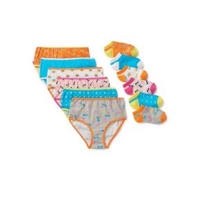 Paquete de 6 calzones y 6 pares de calcetines para niña marca Wonder Nation