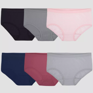 Paquete de 7 panties para dama talla 6/M marca Fruit of the Loom colores pueden variar