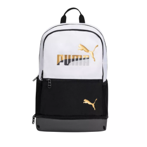 Mochila Eclipse de 18,5″ para niños de PUMA, color negro, blanco y dorado