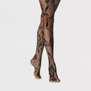 Medias de mujer con estampado floral de red mixta Talla M/L, Negro – A New Day™