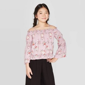 Blusa floral con hombros descubiertos para niña talla M (7/8) marca art class
