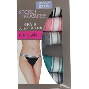 Paquete de 5 calzones corte String Bikini Talla XXL/9. Marca Secret Treasures