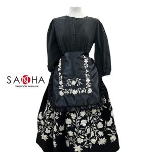 REFAJO DE PAÑO BÉJAR NEGRO BORDADO EN CRUDO