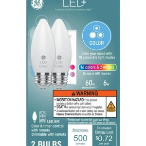 Paquete de 2 bombillas LED que cambian de color de 500 lumens – GE LED+